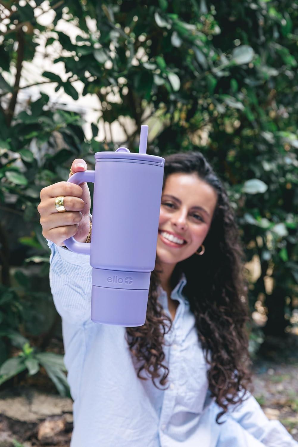 imageEllo Port 40oz Tumbler with Carry Loop ampamp Integrated Handle Vacuum Insulated Stainless Steel Reusable Water Bottle Travel Mug with Leak Proof Lid ampamp Straw Perfect for Iced Coffee ampamp Tea SageLilac