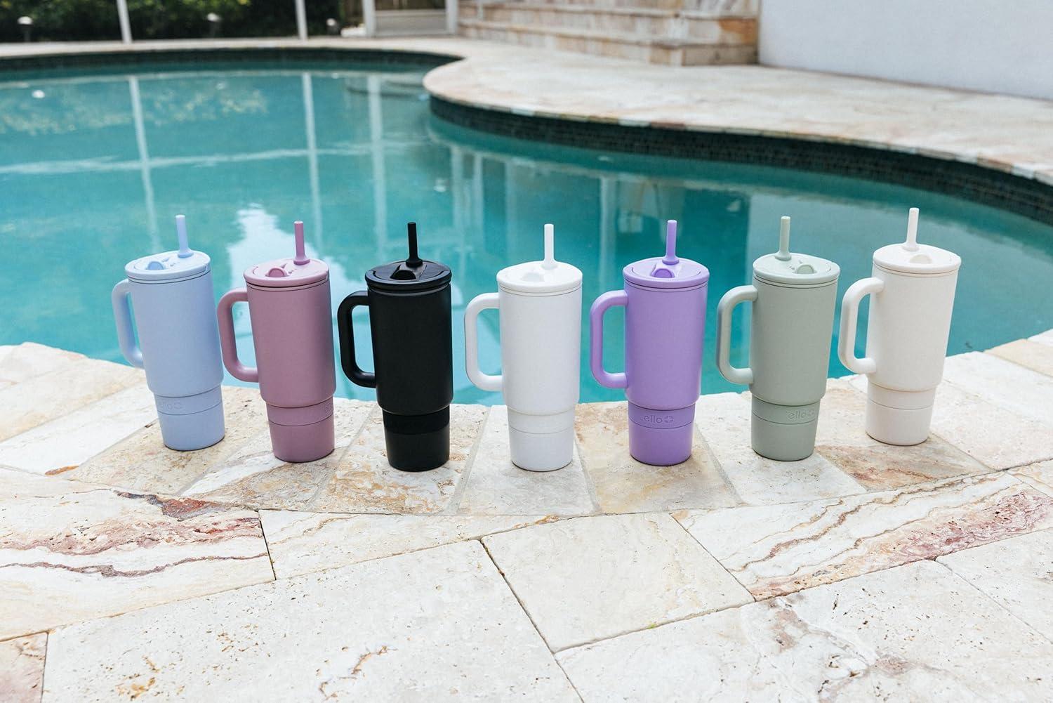imageEllo Port 40oz Tumbler with Carry Loop ampamp Integrated Handle Vacuum Insulated Stainless Steel Reusable Water Bottle Travel Mug with Leak Proof Lid ampamp Straw Perfect for Iced Coffee ampamp Tea SageHalogen Blue