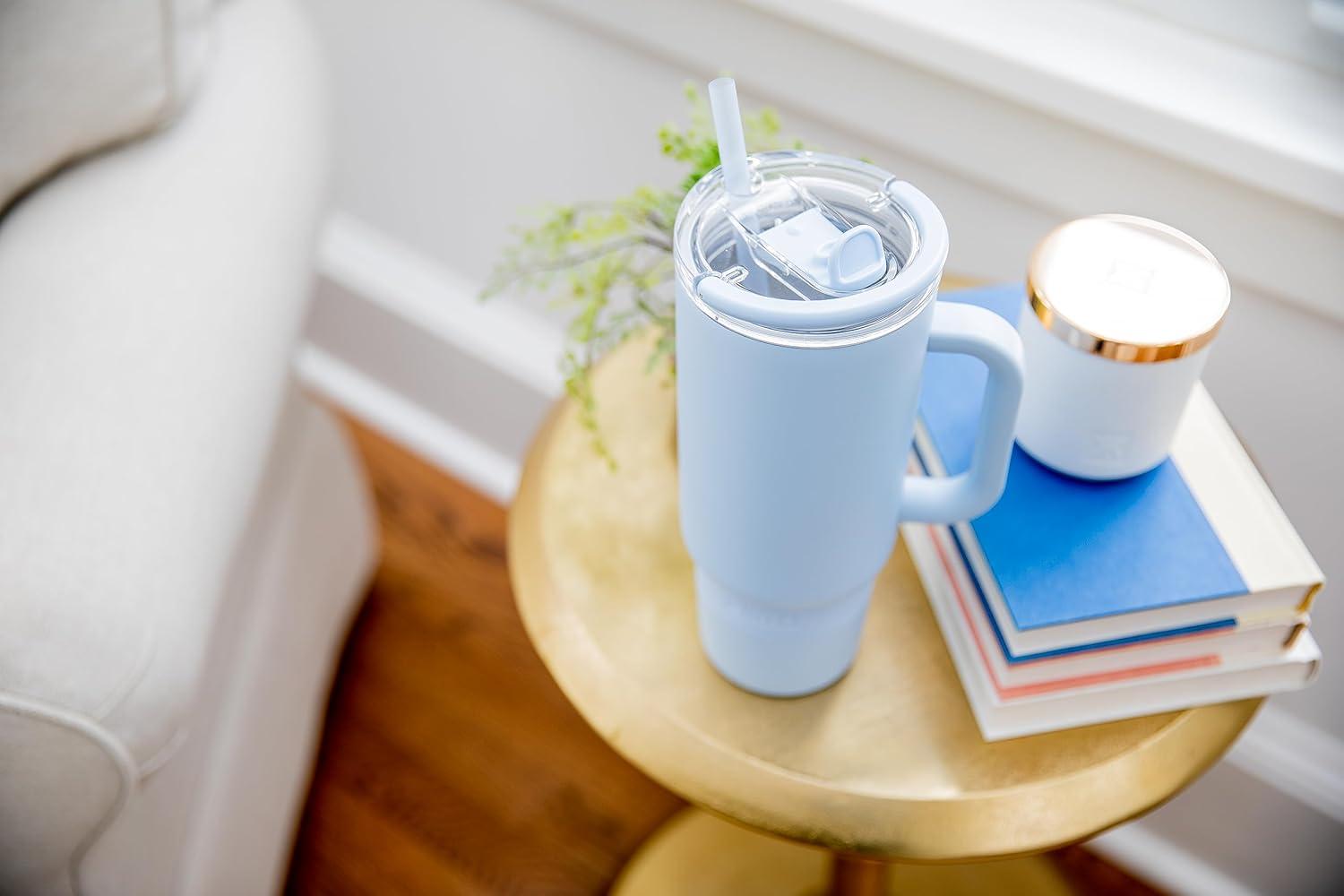 imageEllo Port 40oz Tumbler with Carry Loop ampamp Integrated Handle Vacuum Insulated Stainless Steel Reusable Water Bottle Travel Mug with Leak Proof Lid ampamp Straw Perfect for Iced Coffee ampamp Tea SageHalogen Blue
