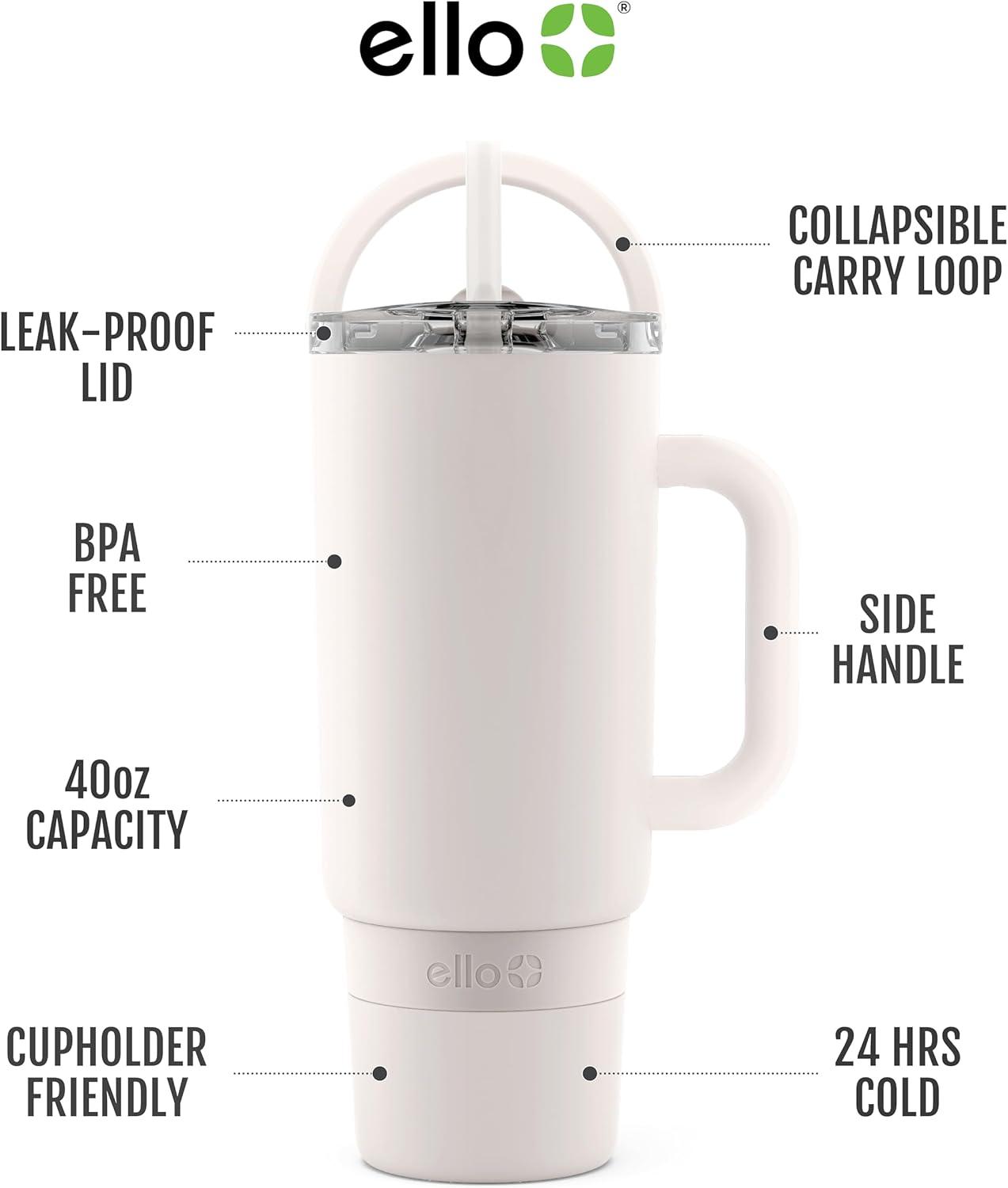 imageEllo Port 40oz Tumbler with Carry Loop ampamp Integrated Handle Vacuum Insulated Stainless Steel Reusable Water Bottle Travel Mug with Leak Proof Lid ampamp Straw Perfect for Iced Coffee ampamp Tea SageCream
