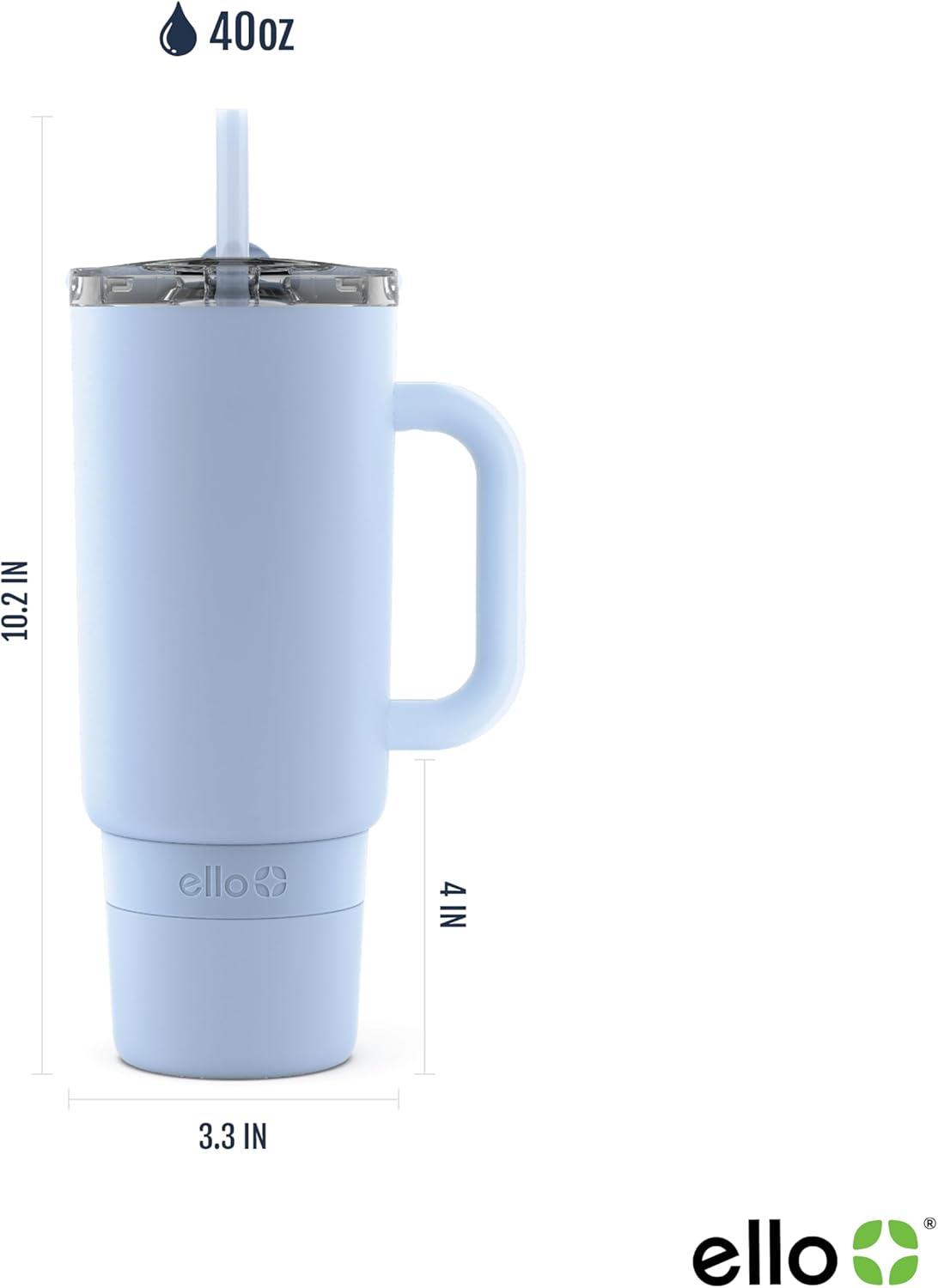 imageEllo Port 40oz Tumbler with Carry Loop ampamp Integrated Handle Vacuum Insulated Stainless Steel Reusable Water Bottle Travel Mug with Leak Proof Lid ampamp Straw Perfect for Iced Coffee ampamp Tea SageHalogen Blue