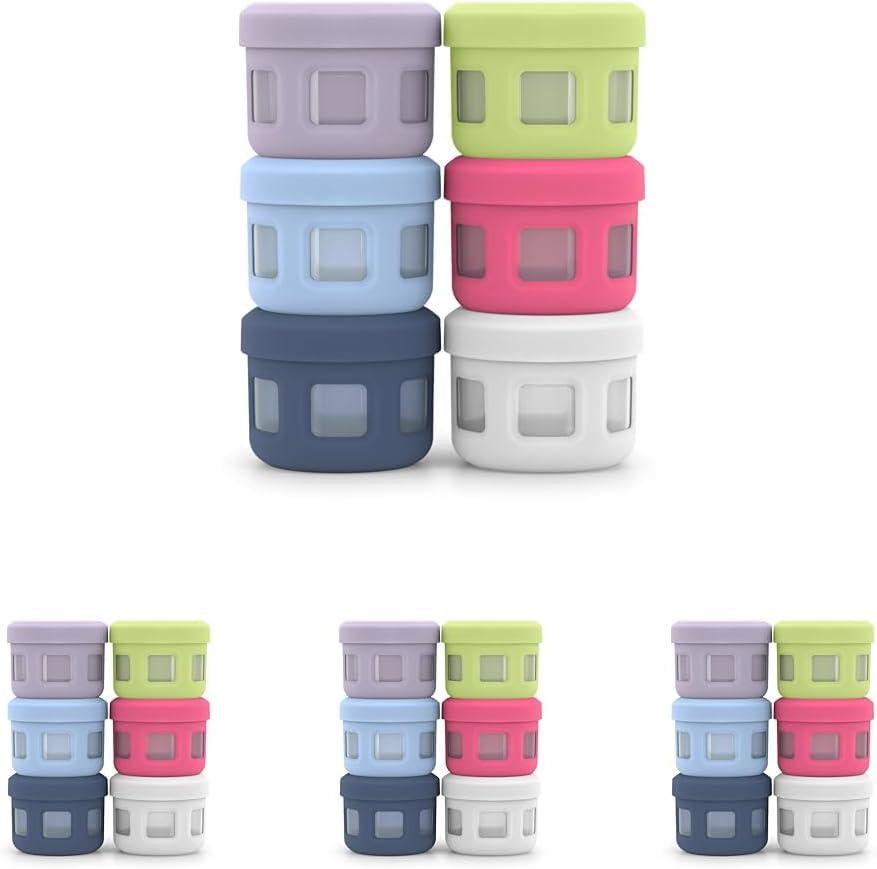 imageEllo Reusable Condiment Containers 4oz each with Screwon Leak Proof Lid Perfect for Salad Dressing Sauce Dips Lunchbox Picnic Travel Bento Box BPAFree Dishwasher SafeSunny Daze