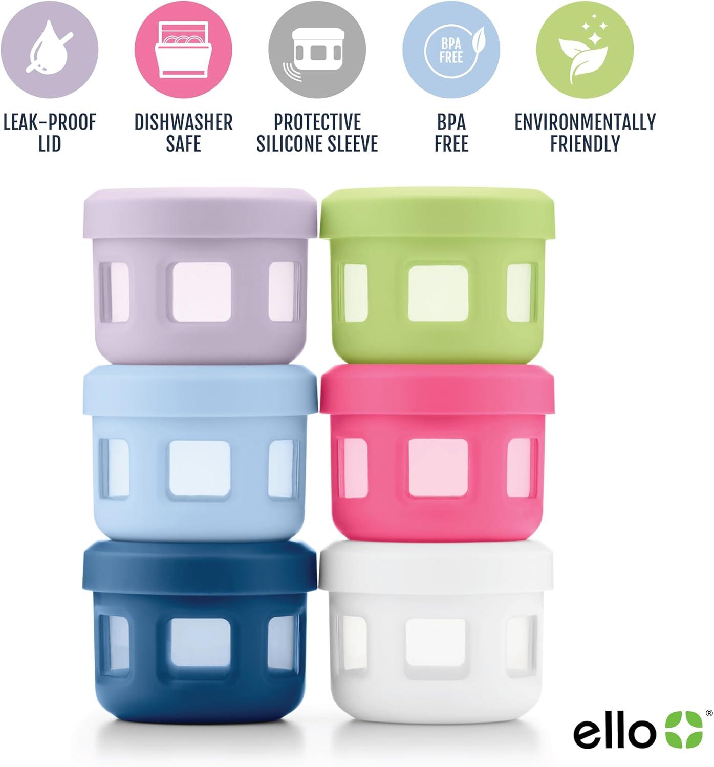 imageEllo Reusable Condiment Containers 4oz each with Screwon Leak Proof Lid Perfect for Salad Dressing Sauce Dips Lunchbox Picnic Travel Bento Box BPAFree Dishwasher SafeSunny Daze