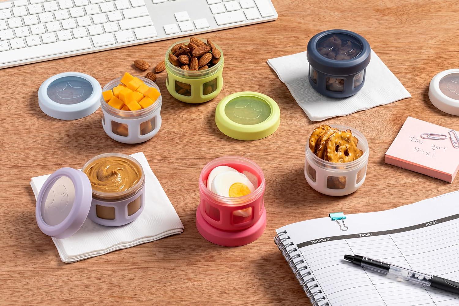 imageEllo Reusable Condiment Containers 4oz each with Screwon Leak Proof Lid Perfect for Salad Dressing Sauce Dips Lunchbox Picnic Travel Bento Box BPAFree Dishwasher SafeSunny Daze