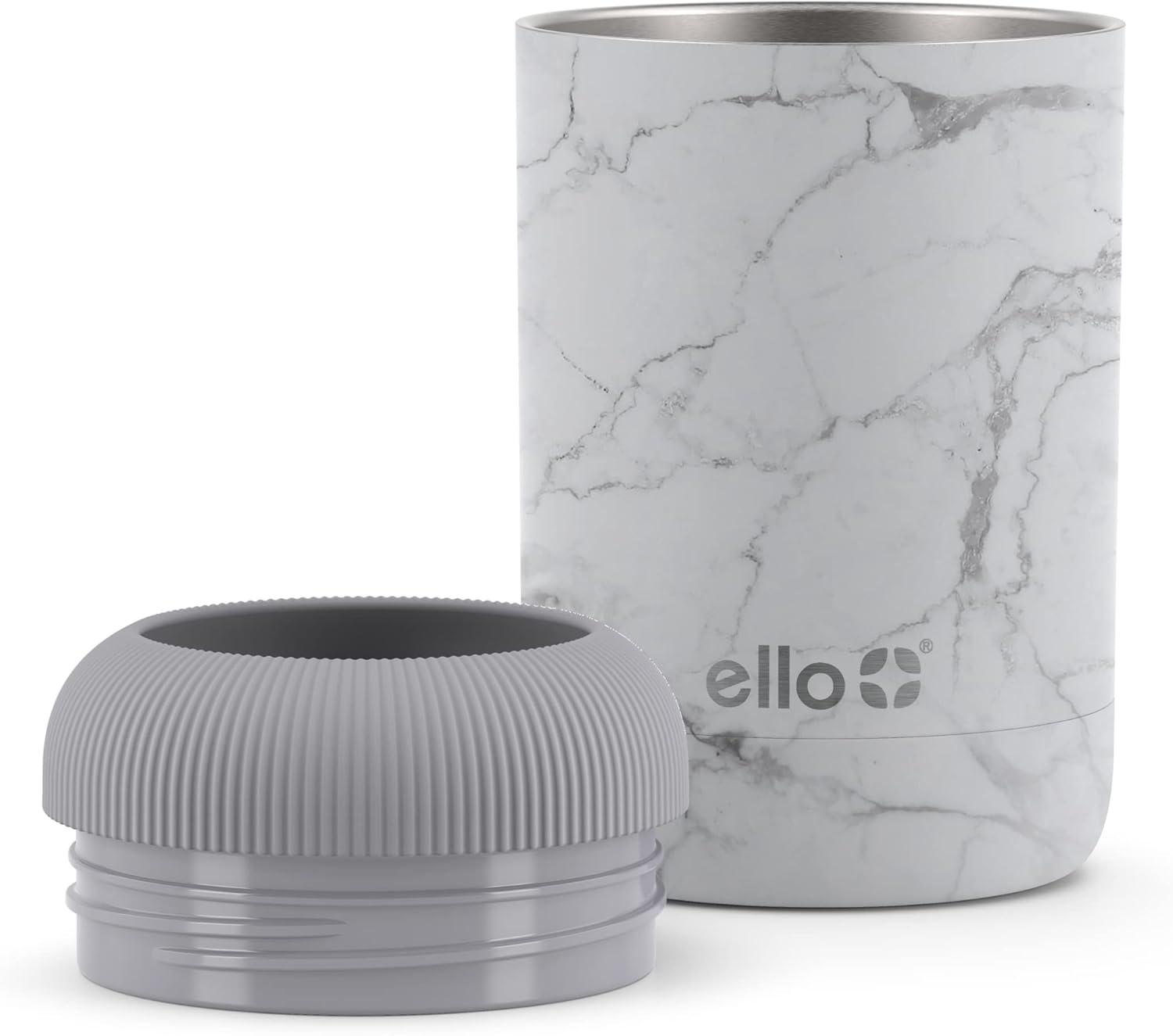 imageEllo Stainless Steel Insulated Can Cooler Keeps 12oz 16oz Slim Cans and Glass Bottles Cold Metal Drink Holder Perfect for Beer Soda and Hard SeltzerWhite Marble