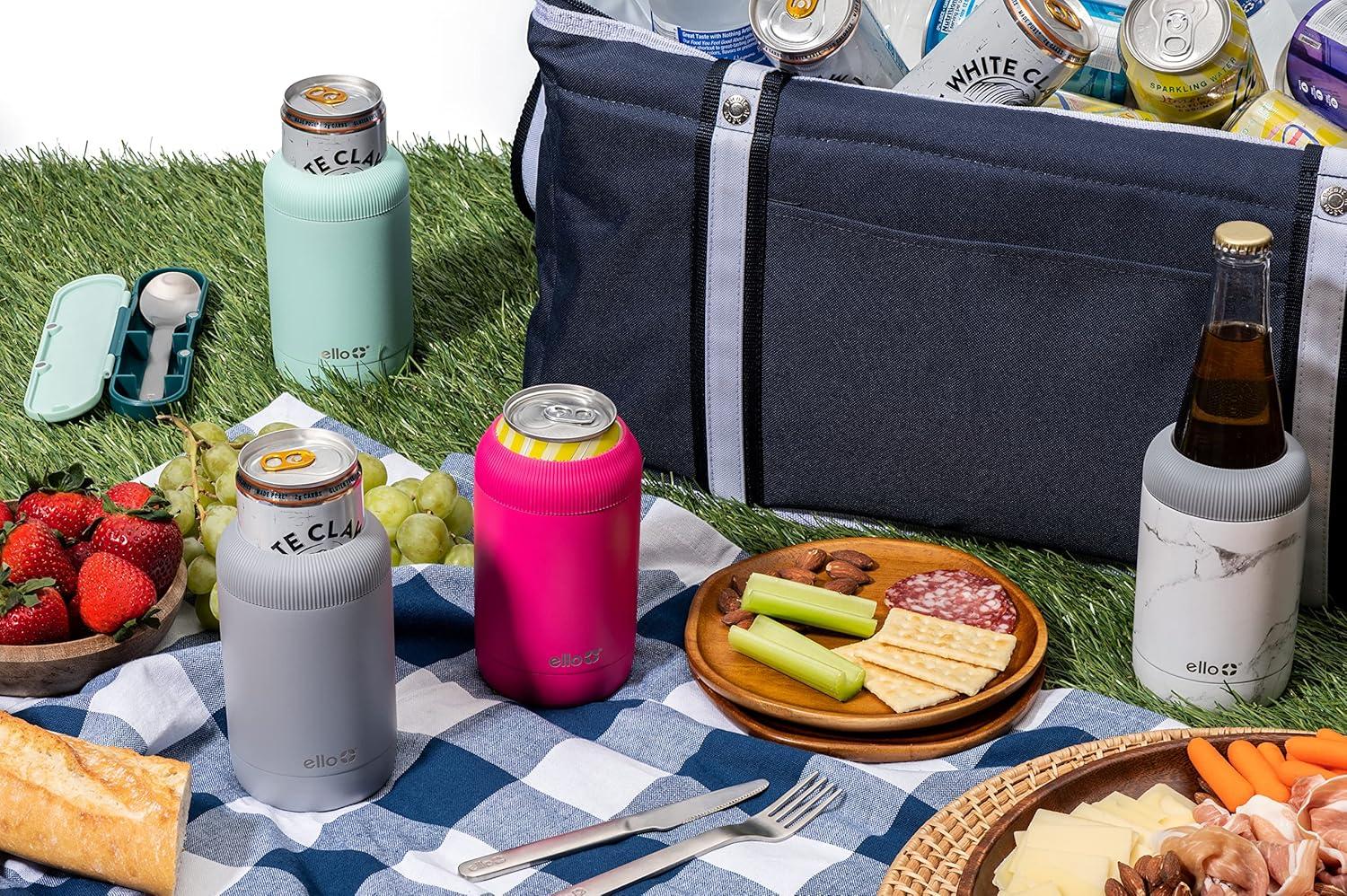 imageEllo Stainless Steel Insulated Can Cooler Keeps 12oz 16oz Slim Cans and Glass Bottles Cold Metal Drink Holder Perfect for Beer Soda and Hard SeltzerWhite Marble