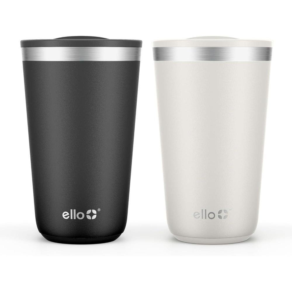 imageEllo 2 Pack 16oz Stainless Steel Stacking Cups with Easy Press Lids Pint Size Reusable Tumblers for Parties Home Camping Outdoor Keeps Cold for 16 Hours Dishwasher Safe Stripes ampamp DotsBlack Mineral