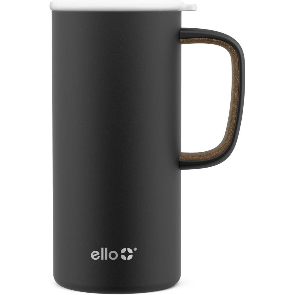 imageEllo Campy 18oz Stainless Steel Travel Mug with Handle and LeakProof Slider Lid Reusable Vacuum Insulated Perfect for Coffee or Tea Home Gift Travel Office BPA Free Georgia PeachMatte Black