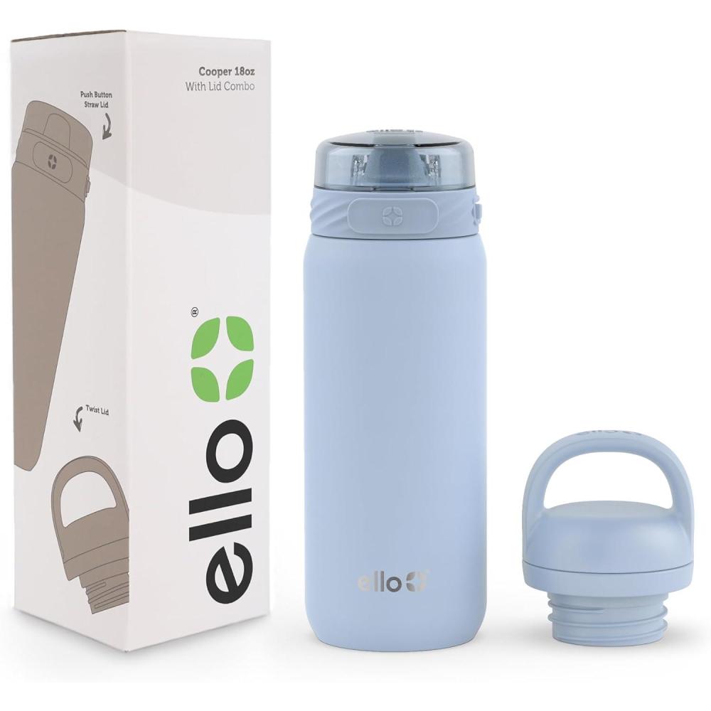 imageEllo Cooper 22oz Stainless Steel Water Bottle with Straw and Carry Handle Double Walled and Vacuum Insulated Metal Leak Proof Locking Lid with Soft Silicone Spout Reusable BPA Free LilacHalogen Blue