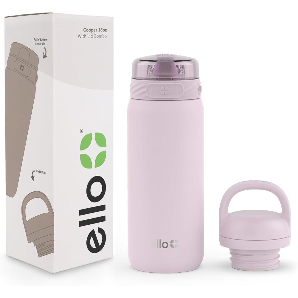 imageEllo Cooper 22oz Stainless Steel Water Bottle with Straw and Carry Handle Double Walled and Vacuum Insulated Metal Leak Proof Locking Lid with Soft Silicone Spout Reusable BPA Free LilacCashmere Pink