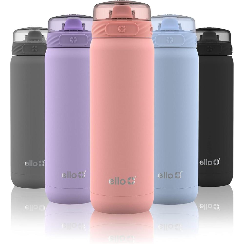 imageEllo Cooper 22oz Stainless Steel Water Bottle with Straw and Carry Handle Double Walled and Vacuum Insulated Metal Leak Proof Locking Lid with Soft Silicone Spout Reusable BPA Free LilacCoral