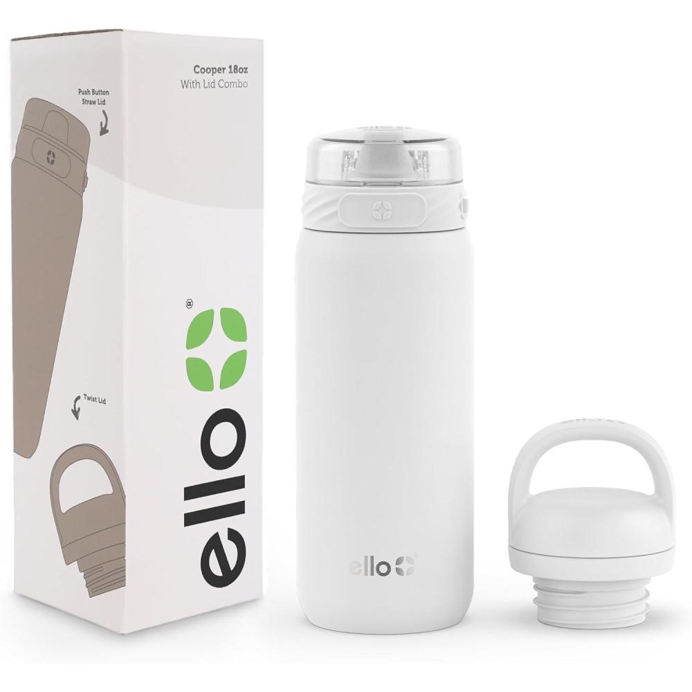 imageEllo Cooper 22oz Stainless Steel Water Bottle with Straw and Carry Handle Double Walled and Vacuum Insulated Metal Leak Proof Locking Lid with Soft Silicone Spout Reusable BPA Free LilacWhite