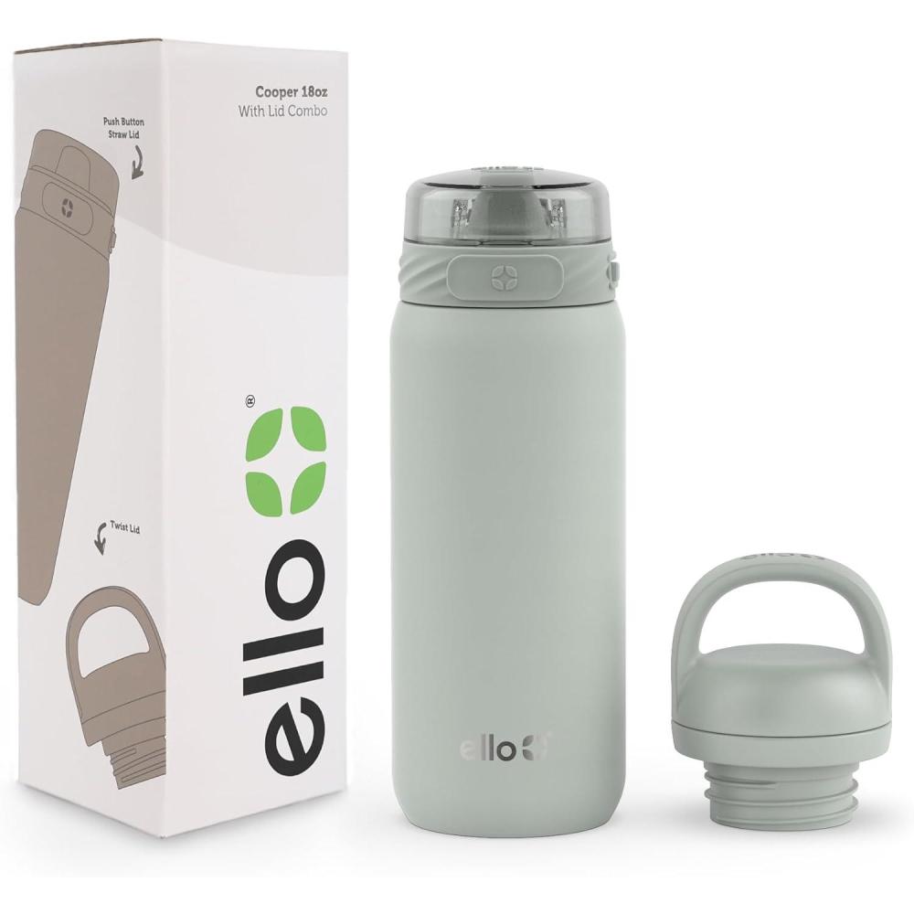 imageEllo Cooper 22oz Stainless Steel Water Bottle with Straw and Carry Handle Double Walled and Vacuum Insulated Metal Leak Proof Locking Lid with Soft Silicone Spout Reusable BPA Free LilacSage