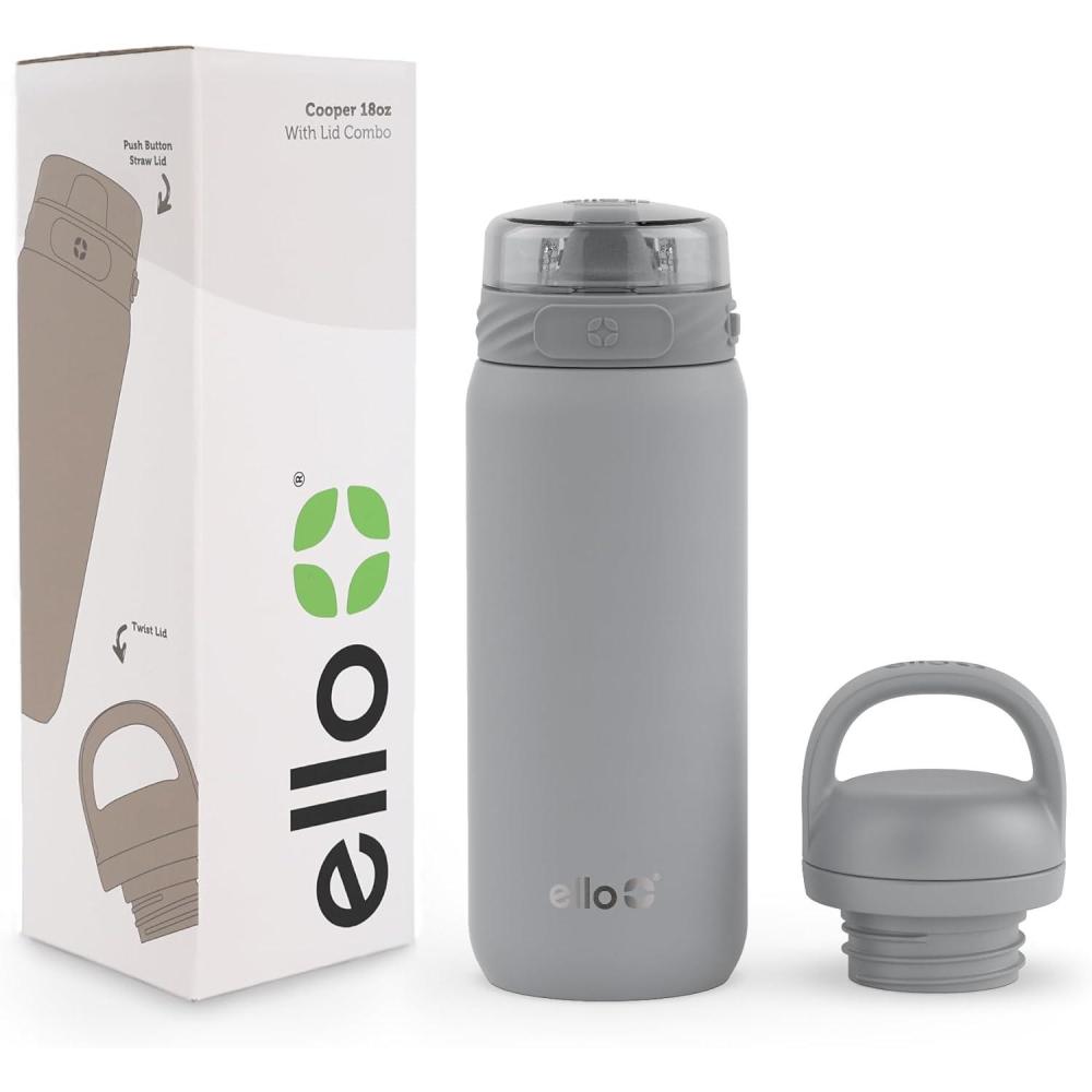 imageEllo Cooper 22oz Stainless Steel Water Bottle with Straw and Carry Handle Double Walled and Vacuum Insulated Metal Leak Proof Locking Lid with Soft Silicone Spout Reusable BPA Free LilacGray