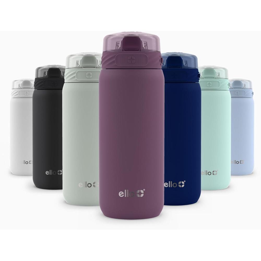 imageEllo Cooper 22oz Stainless Steel Water Bottle with Straw and Carry Handle Double Walled and Vacuum Insulated Metal Leak Proof Locking Lid with Soft Silicone Spout Reusable BPA Free LilacFiggy Pudding