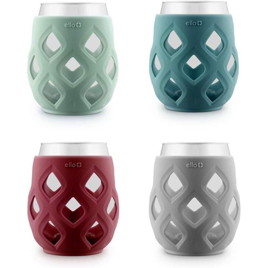 imageEllo Cru 17oz Stemless Wine Glass Set with Protective Silicone Sleeves Dishwasher Safe Cocktail Glass Pack Perfect for Summer Patios and Parties Festive Fun Holiday Gift for Women Men Her HimHoliday Jewels