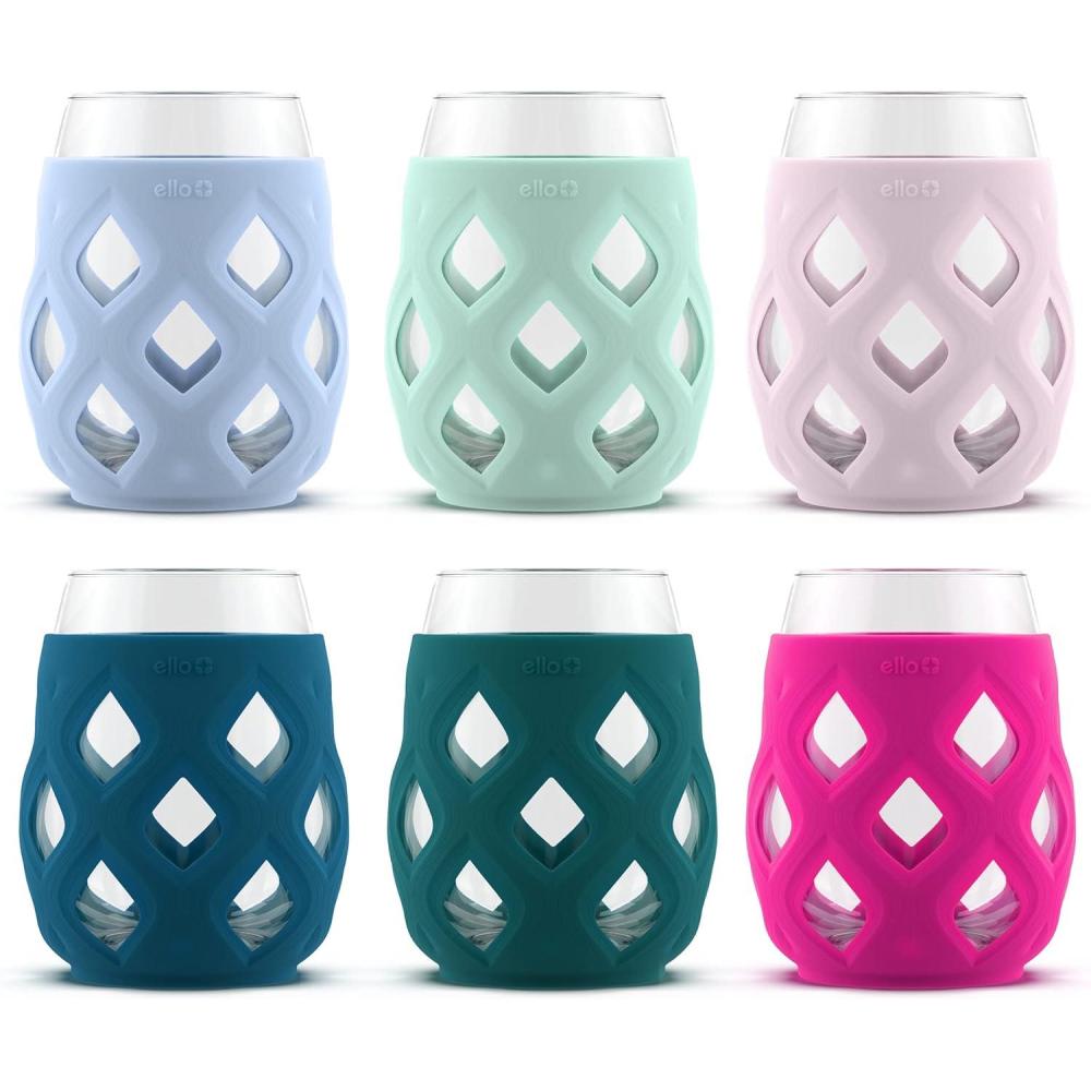 imageEllo Cru 17oz Stemless Wine Glass Set with Protective Silicone Sleeves Dishwasher Safe Cocktail Glass Pack Perfect for Summer Patios and Parties Festive Fun Holiday Gift for Women Men Her HimBerry Smash