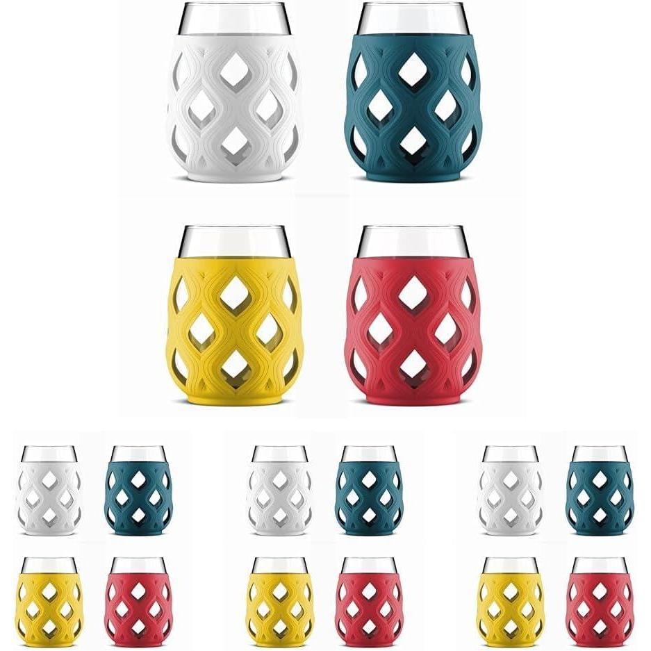 imageEllo Cru 17oz Stemless Wine Glass Set with Protective Silicone Sleeves Dishwasher Safe Cocktail Glass Pack Perfect for Summer Patios and Parties Festive Fun Holiday Gift for Women Men Her HimMai Tai