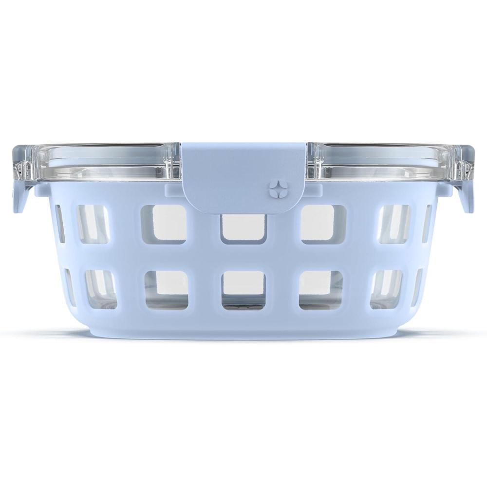 imageEllo DuraGlass Rounds Glass Food Storage Containers  Meal Prep Bowls with Silicone Sleeve and Airtight Lids 3 Cup Gray4 Cup Halogen Blue