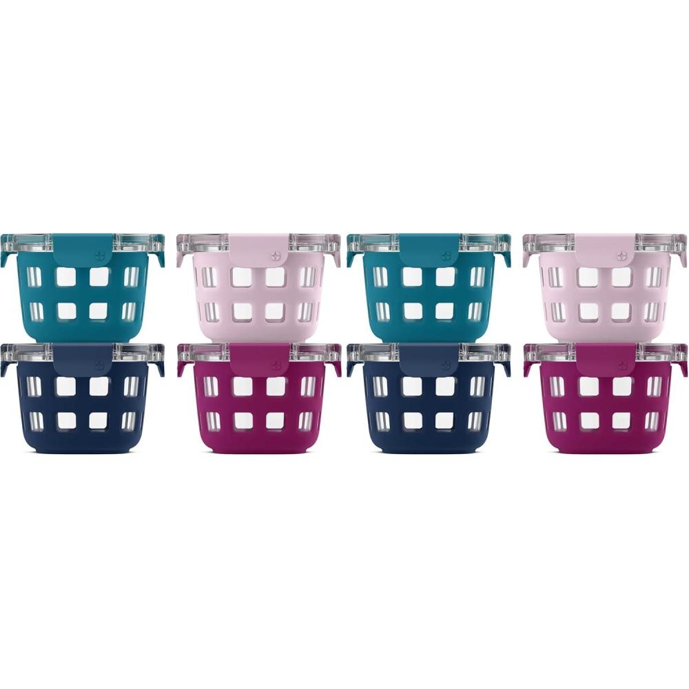 imageEllo Duraglass 2 Cup Reusable Glass Container Jar with Leak Proof Lids and Protective Silicone Sleeves Perfect for Overnight Oats Yogurt BPAFree Dishwasher Safe Evening Orchard Pack of 8