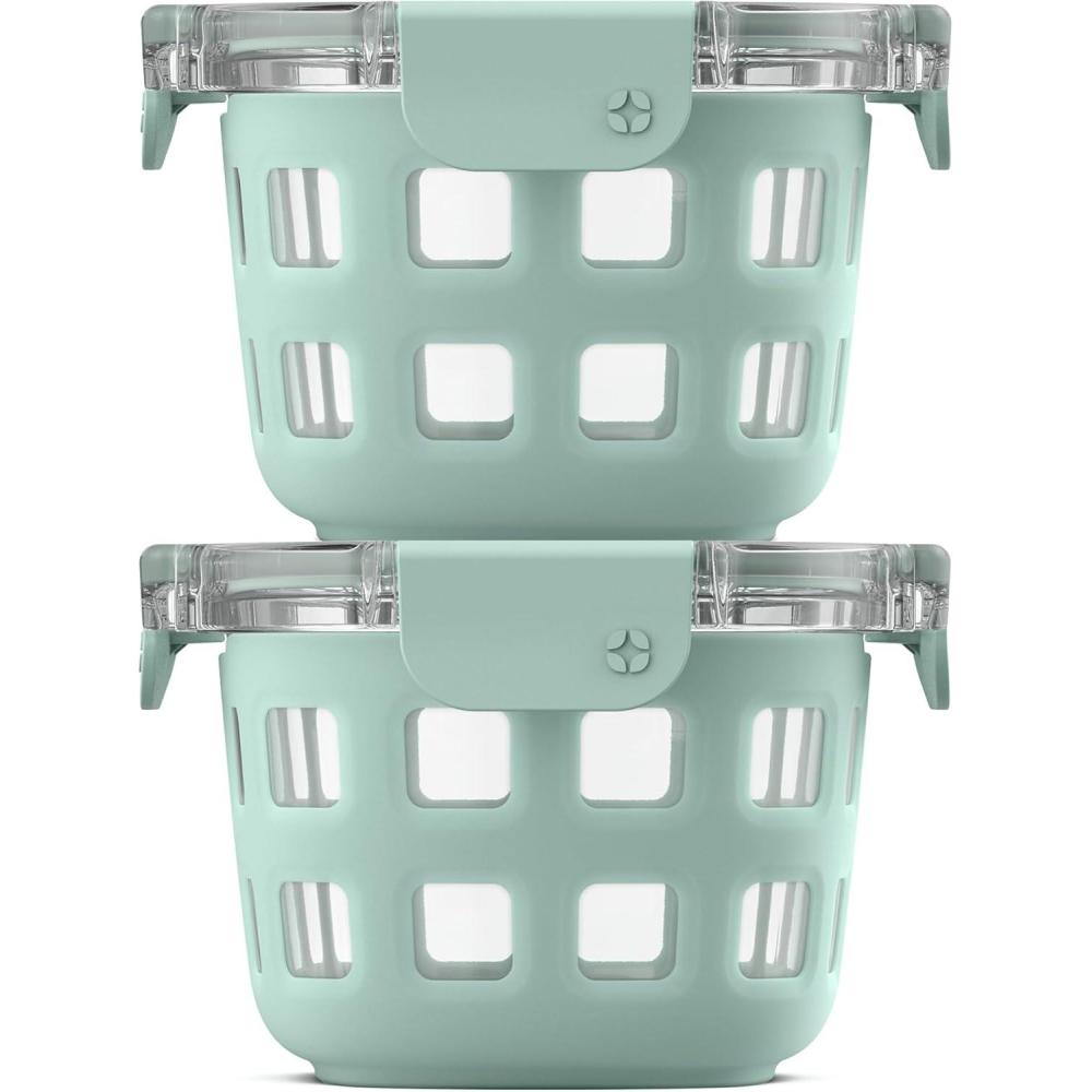 imageEllo Duraglass 4Pack 2 Cup Reusable Glass Container Jar with Leak Proof Lids and Protective Silicone Sleeves  Perfect for Overnight Oats Yogurt  BPAFree  Dishwasher Safe  Evening OrchardYucca