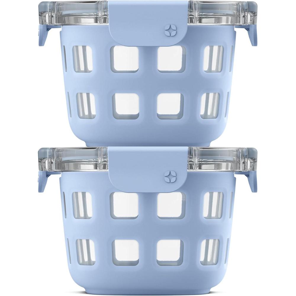 imageEllo Duraglass 4Pack 2 Cup Reusable Glass Container Jar with Leak Proof Lids and Protective Silicone Sleeves  Perfect for Overnight Oats Yogurt  BPAFree  Dishwasher Safe  Evening OrchardHalogen Blue