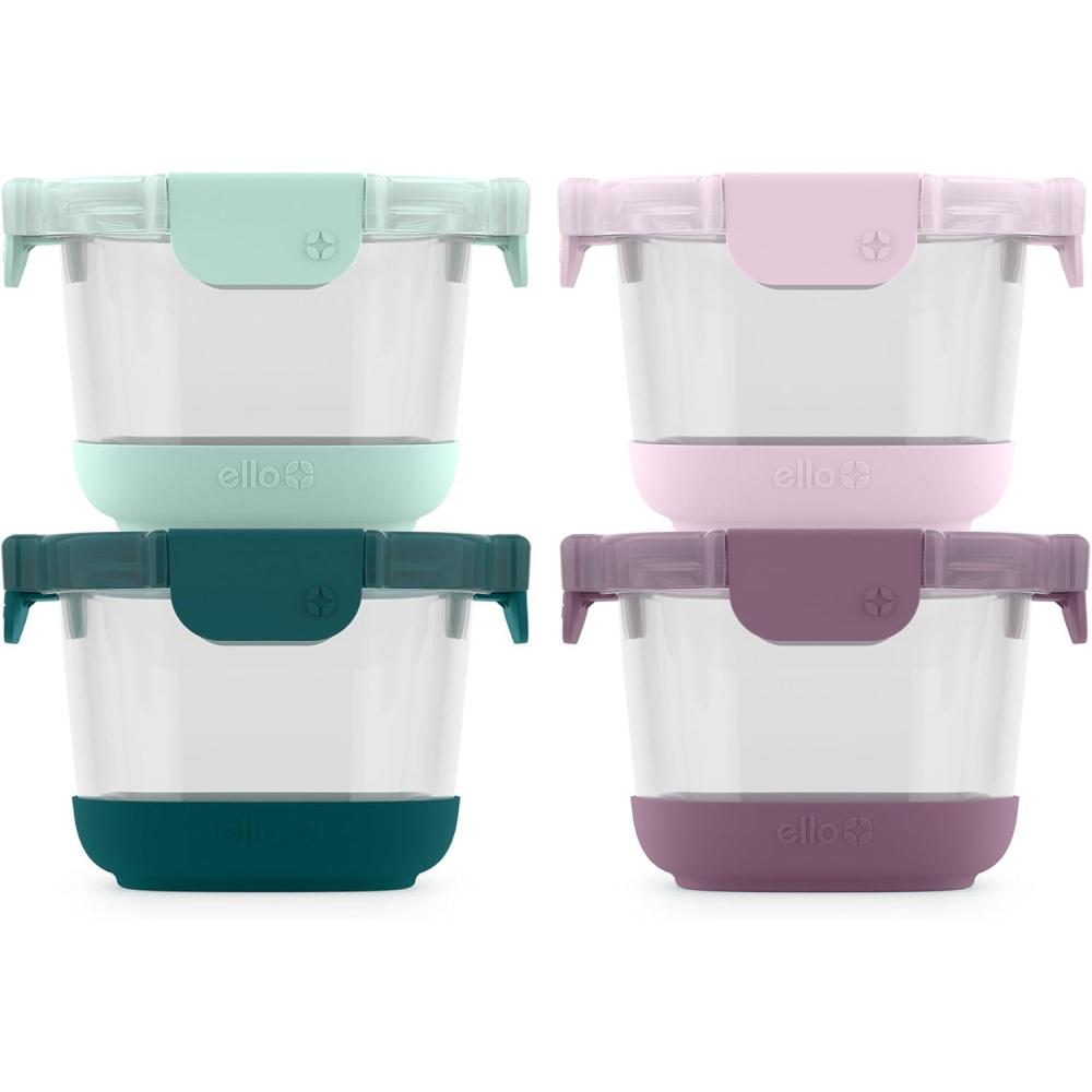imageEllo Duraglass 4Pack 2 Cup Reusable Glass Container Jar with Leak Proof Lids and Protective Silicone Sleeves Perfect for Overnight Oats Yogurt BPAFree Dishwasher Safe Evening OrchardGarden Goals