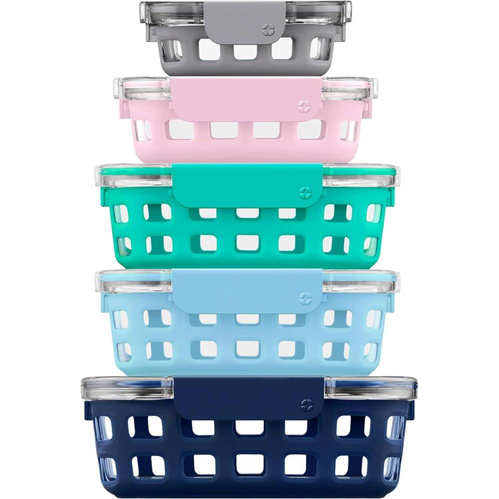 imageEllo Duraglass Mixed Meal Prep Sets LeakProof Glass Food Storage Containers with Silicone Sleeves and Airtight BPAFree Lids Dishwasher Microwave and Freezer SafeVenice Boardwalk