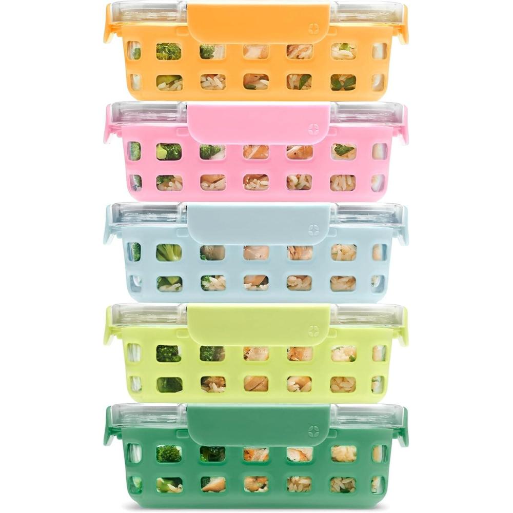 imageEllo Duraglass Refresh 34 Cup Meal Prep Sets 10Pc 5 Pack Set Glass Food Storage Container with Silicone Boot and Airtight BPAFree Plastic Lids Dishwasher Microwave and Freezer SafeDusk DelightMeadow