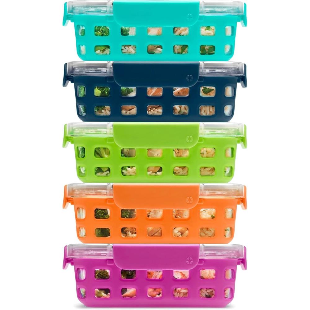 imageEllo Duraglass Refresh 34 Cup Meal Prep Sets 10Pc 5 Pack Set Glass Food Storage Container with Silicone Boot and Airtight BPAFree Plastic Lids Dishwasher Microwave and Freezer SafeDusk DelightFruit Salad