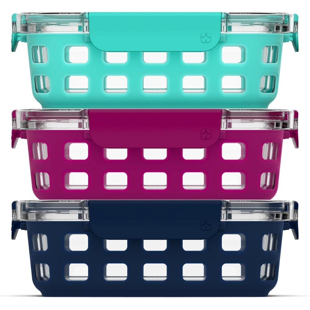 imageEllo Duraglass Refresh 34 Cup Meal Prep Sets 10Pc 5 Pack Set Glass Food Storage Container with Silicone Boot and Airtight BPAFree Plastic Lids Dishwasher Microwave and Freezer SafeDusk DelightMixed Berry