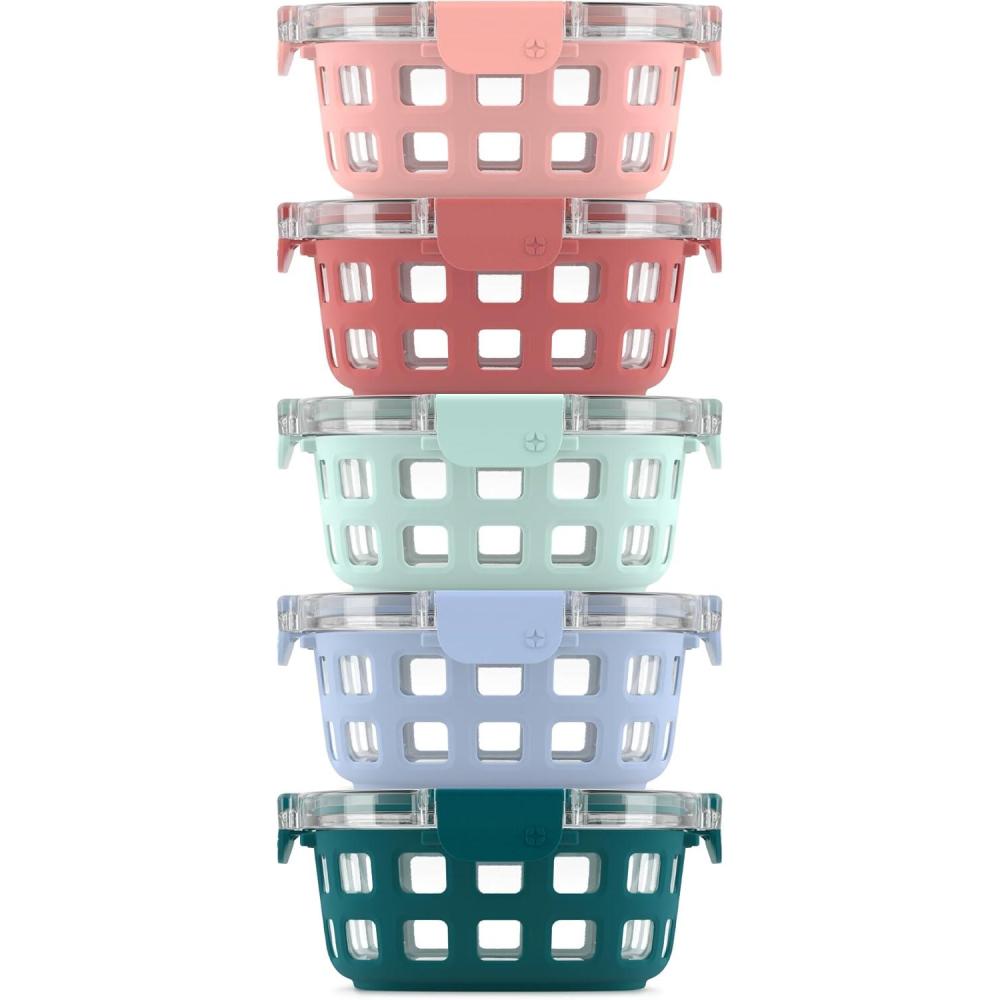 imageEllo Duraglass Refresh 34 Cup Meal Prep Sets 10Pc 5 Pack Set Glass Food Storage Container with Silicone Boot and Airtight BPAFree Plastic Lids Dishwasher Microwave and Freezer SafeDusk DelightMelon Rounds