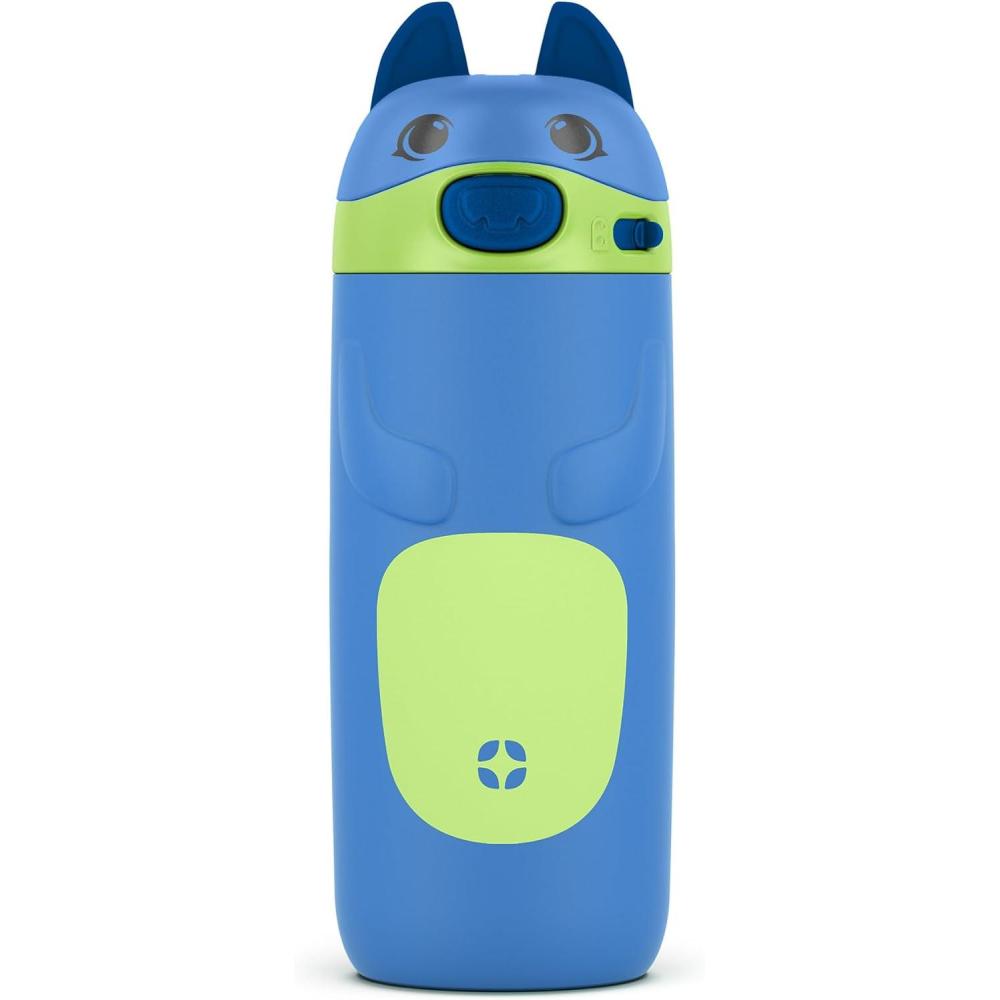 imageEllo Ellies 12oz Vacuum Insulated Stainless Steel Kids Water Bottle with Straw and Builtin Carrying Handle and LeakProof Locking Lid for School Backpack Lunchbox and Outdoor Sports CatDog