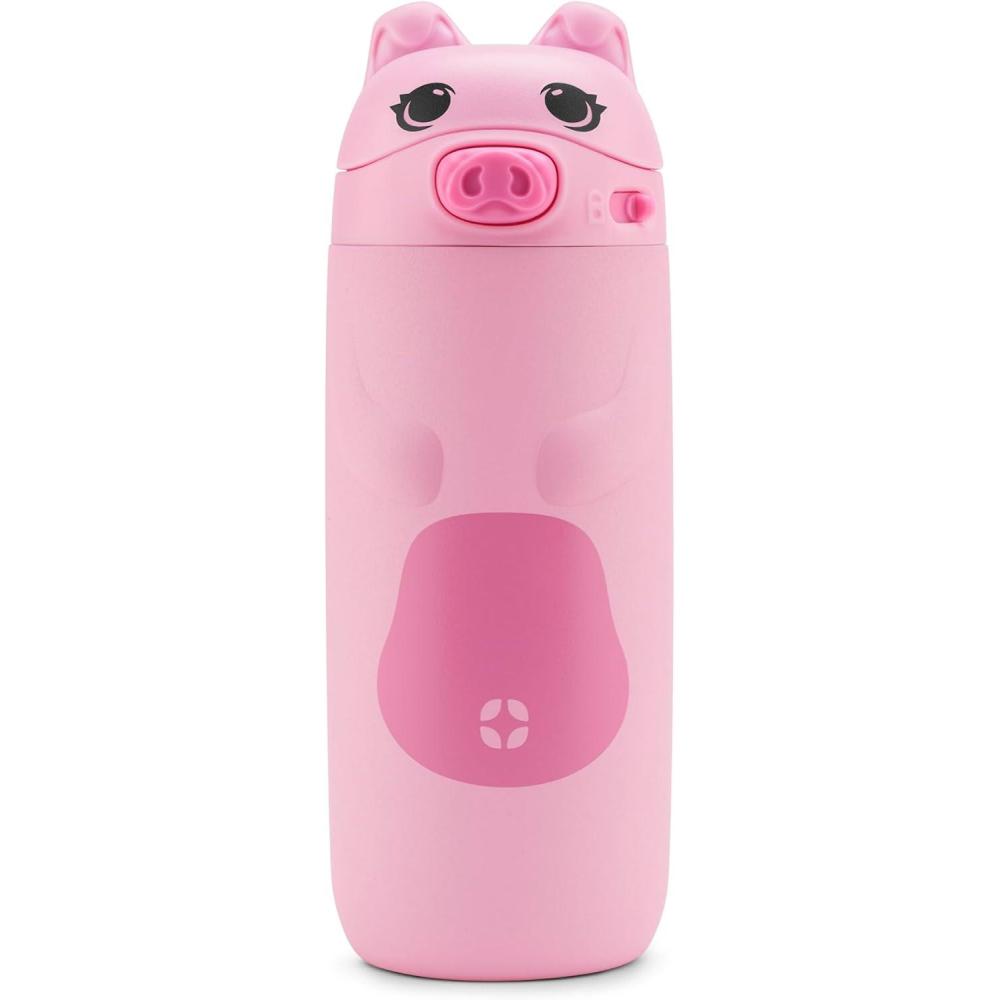imageEllo Ellies 12oz Vacuum Insulated Stainless Steel Kids Water Bottle with Straw and Builtin Carrying Handle and LeakProof Locking Lid for School Backpack Lunchbox and Outdoor Sports CatPig