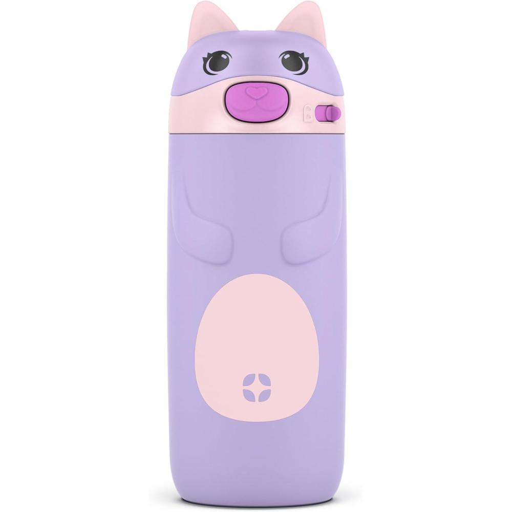 imageEllo Ellies 12oz Vacuum Insulated Stainless Steel Kids Water Bottle with Straw and Builtin Carrying Handle and LeakProof Locking Lid for School Backpack Lunchbox and Outdoor Sports CatCat