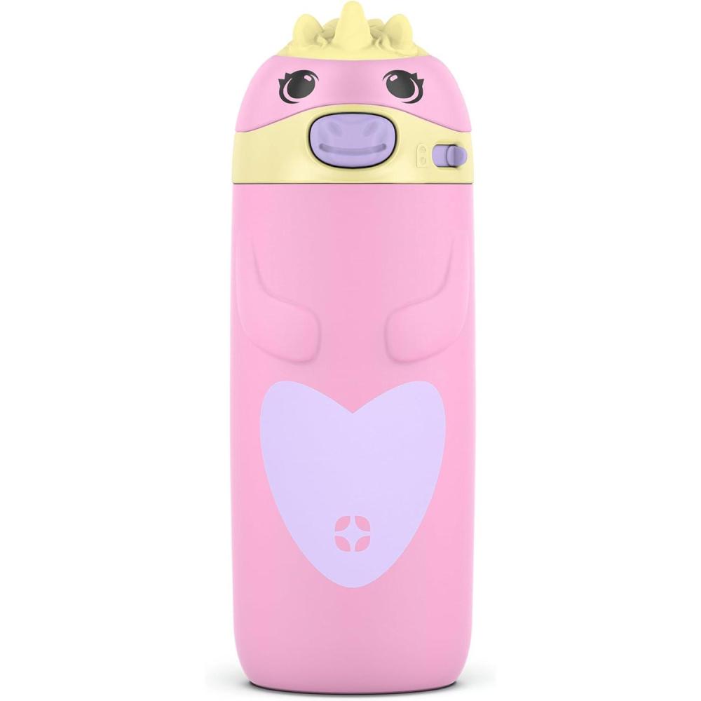 imageEllo Ellies 12oz Vacuum Insulated Stainless Steel Kids Water Bottle with Straw and Builtin Carrying Handle and LeakProof Locking Lid for School Backpack Lunchbox and Outdoor Sports CatUnicorn