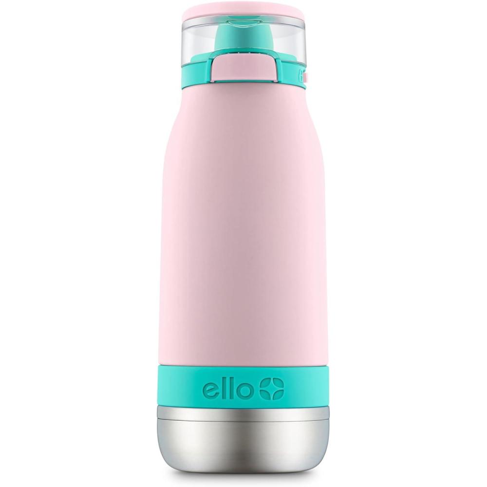 imageEllo Emma 14oz Vacuum Insulated Stainless Steel Kids Water Bottle with Straw and Builtin Carrying Handle and LeakProof Locking Lid for School Backpack Lunchbox and Outdoor SportsCotton Candy