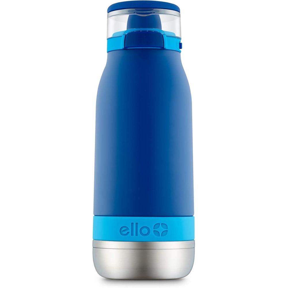 imageEllo Emma 14oz Vacuum Insulated Stainless Steel Kids Water Bottle with Straw and Builtin Carrying Handle and LeakProof Locking Lid for School Backpack Lunchbox and Outdoor SportsTouchdown Blue