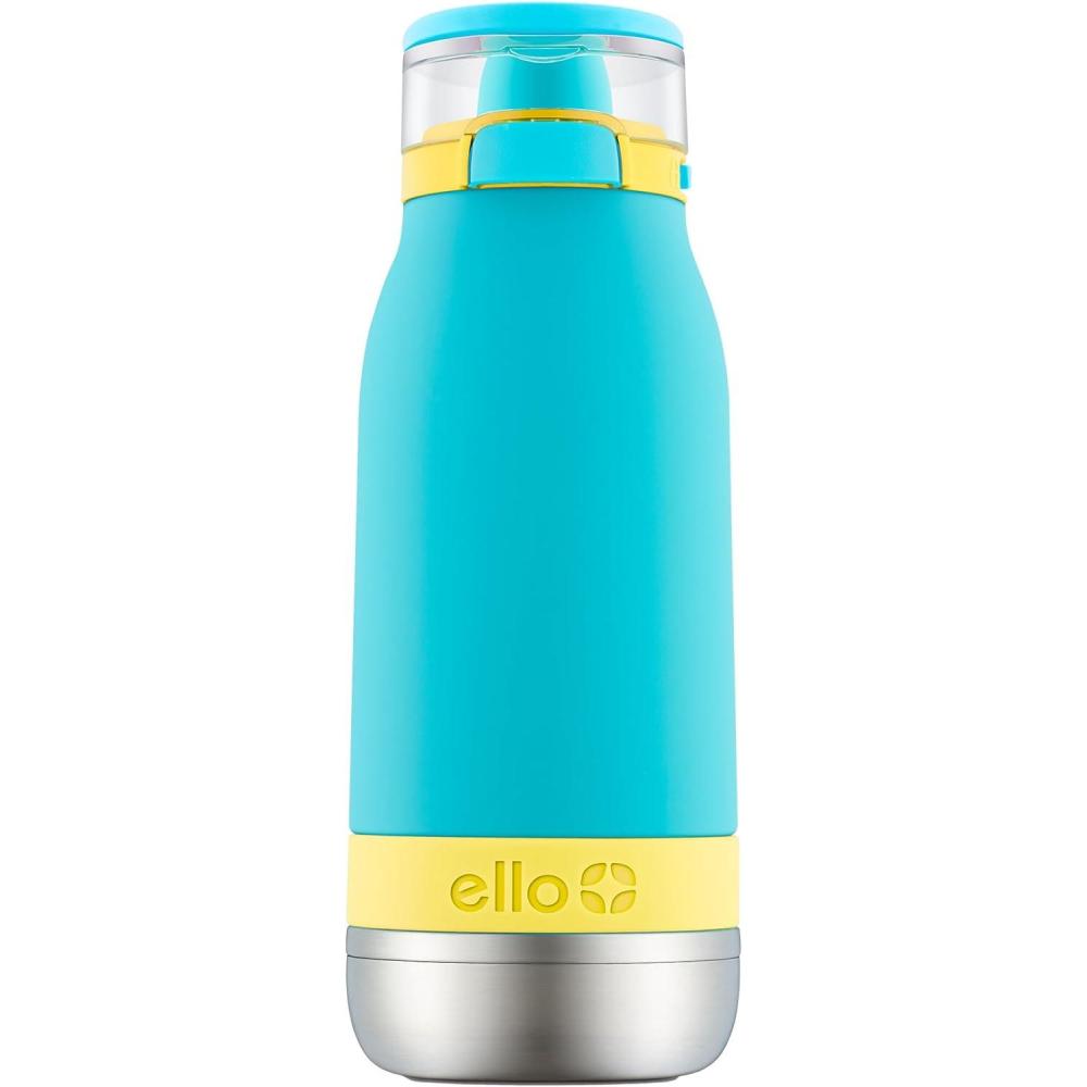 imageEllo Emma 14oz Vacuum Insulated Stainless Steel Kids Water Bottle with Straw and Builtin Carrying Handle and LeakProof Locking Lid for School Backpack Lunchbox and Outdoor SportsSky