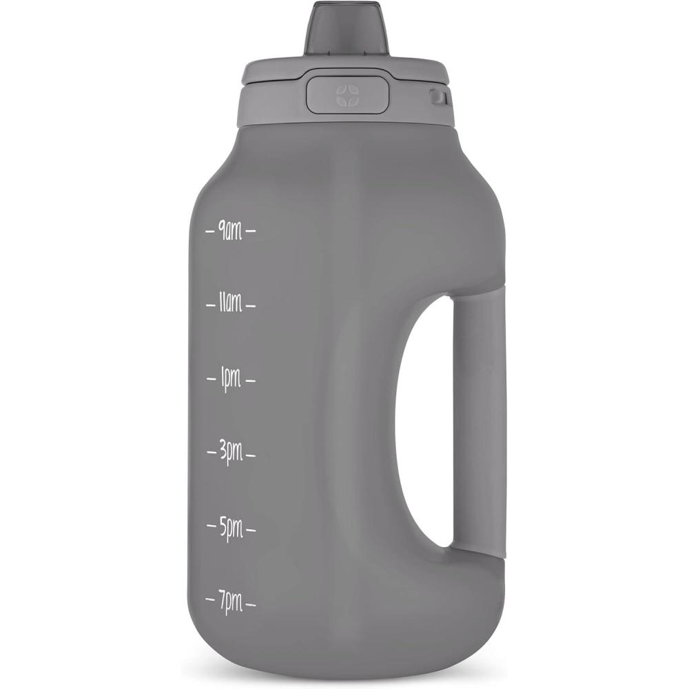 imageEllo Hydra 64oz Half Gallon Water Jug with Handle and Motivational Time Markers for All Day Hydration Plastic Reusable Water Bottle with Straw and Locking Leak Proof Lid BPA FreeGrey