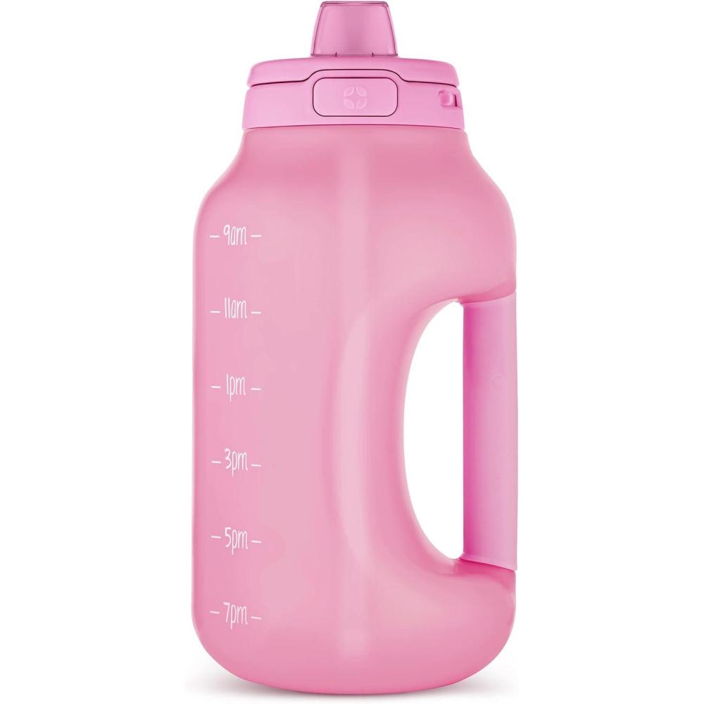 imageEllo Hydra 64oz Half Gallon Water Jug with Handle and Motivational Time Markers for All Day Hydration Plastic Reusable Water Bottle with Straw and Locking Leak Proof Lid BPA FreeBubblegum