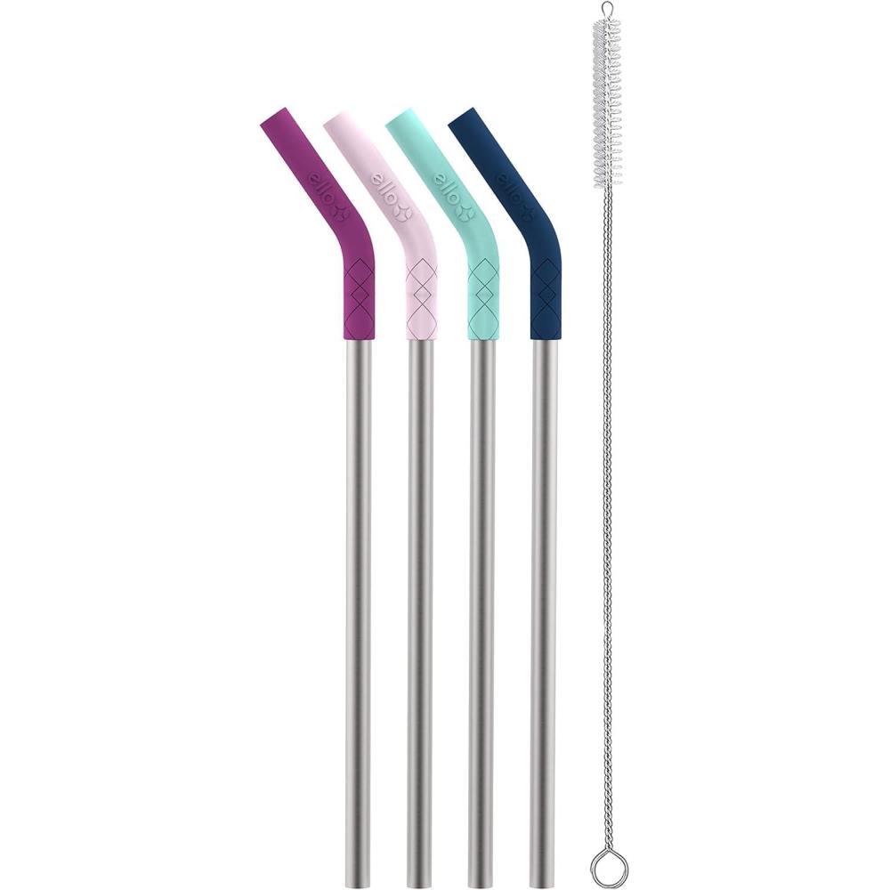 imageEllo Impact 4 Pack Reusable Metal Straws with Silicone Tips Made from Stainless Steel Dishwasher Safe BPAFree with Cleaning Brush June Breeze4 Piece