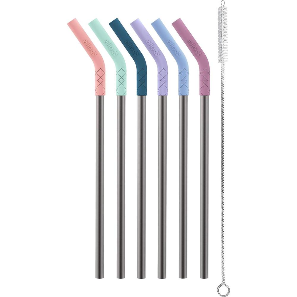 imageEllo Impact 4 Pack Reusable Metal Straws with Silicone Tips Made from Stainless Steel Dishwasher Safe BPAFree with Cleaning Brush June Breeze6 Piece Pop