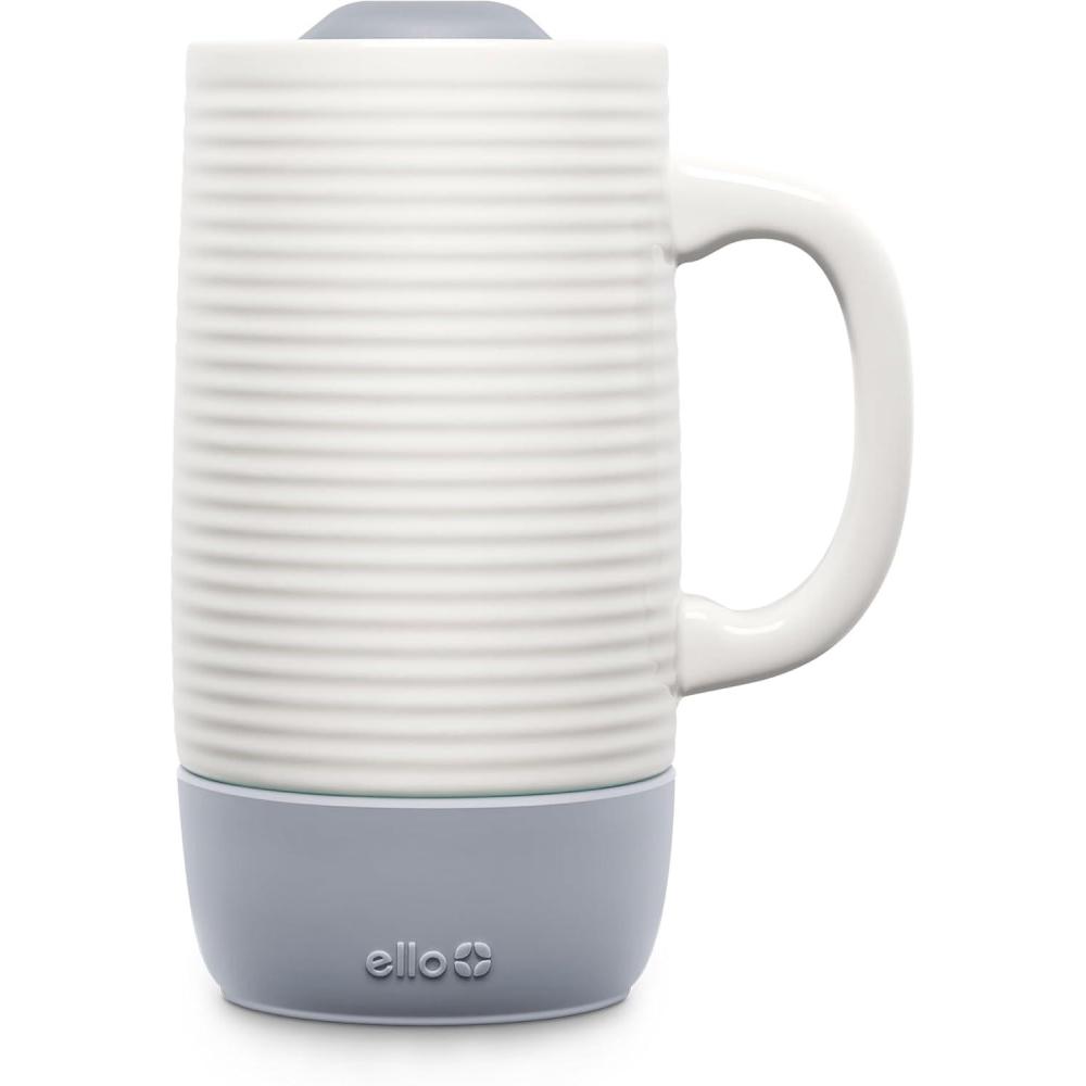 imageEllo Jane 18oz Ceramic Travel Mug with Handle SplashResistant Slider Lid and Builtin Coaster Perfect for Coffee and Tea BPA Free Dishwasher Safe Holiday Gift Her Him YuccaGray