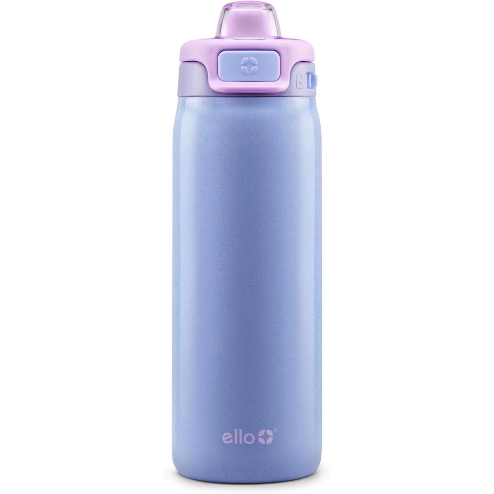 imageEllo Kids Pop ampamp Fill 18oz Stainless Steel Water Bottle with Quick Fill Technology DoubleWall Vacuum Insulation Leak Proof Locking Lid Sip ampamp Chug BPA Free Gifts for Girls Boys LighthouseShiny Purple