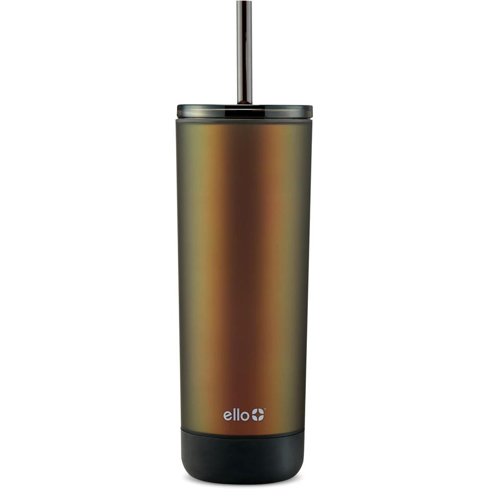 imageEllo Monterey Double Walled Insulated Plastic Tumbler with Straw and Builtin Coaster BPA Free 24ozBlack