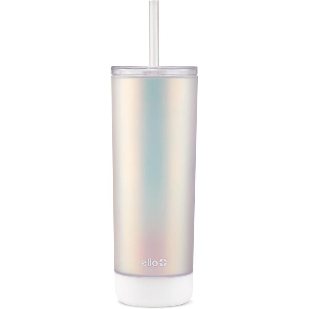 imageEllo Monterey Double Walled Insulated Plastic Tumbler with Straw and Builtin Coaster BPA Free 24ozSilver