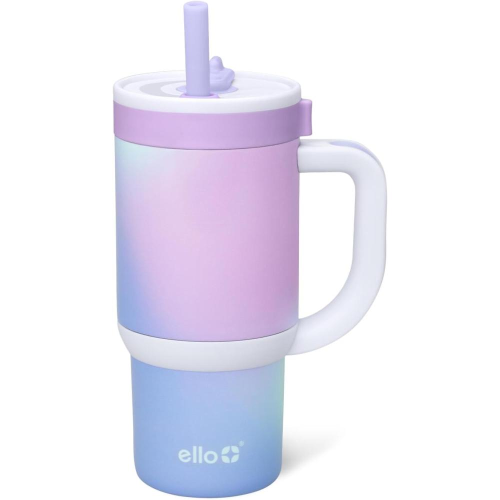 imageEllo Oasis 30 oz Tumbler with Handle ampamp Retracting Straw  Reusable Insulated Stainless Steel Cup 100 Leakproof Gifts for Teens Women Men  Keeps cold for 24 Hours Cup Holder Friendly Sunrise GlowPurple Swirl