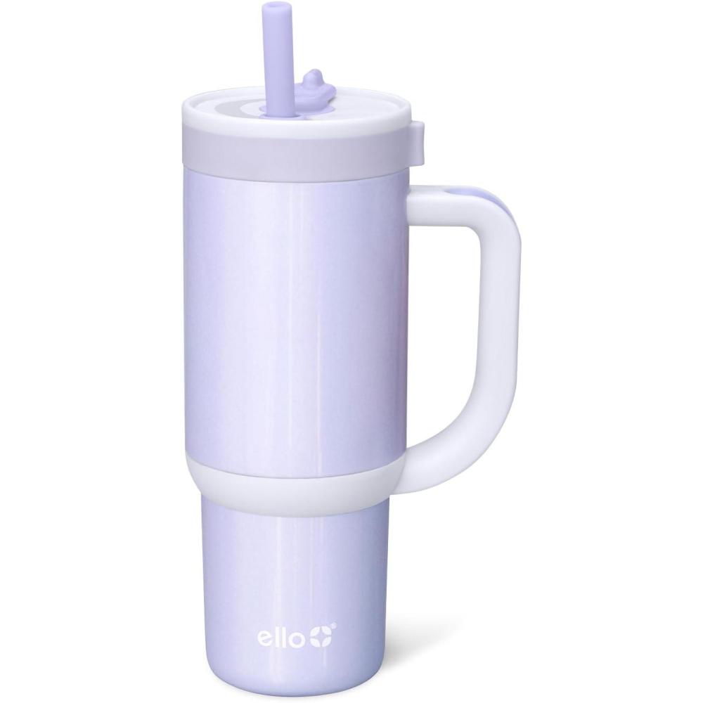 imageEllo Oasis 30 oz Tumbler with Handle ampamp Retracting Straw  Reusable Insulated Stainless Steel Cup 100 Leakproof Gifts for Teens Women Men  Keeps cold for 24 Hours Cup Holder Friendly Sunrise GlowShiny Purple