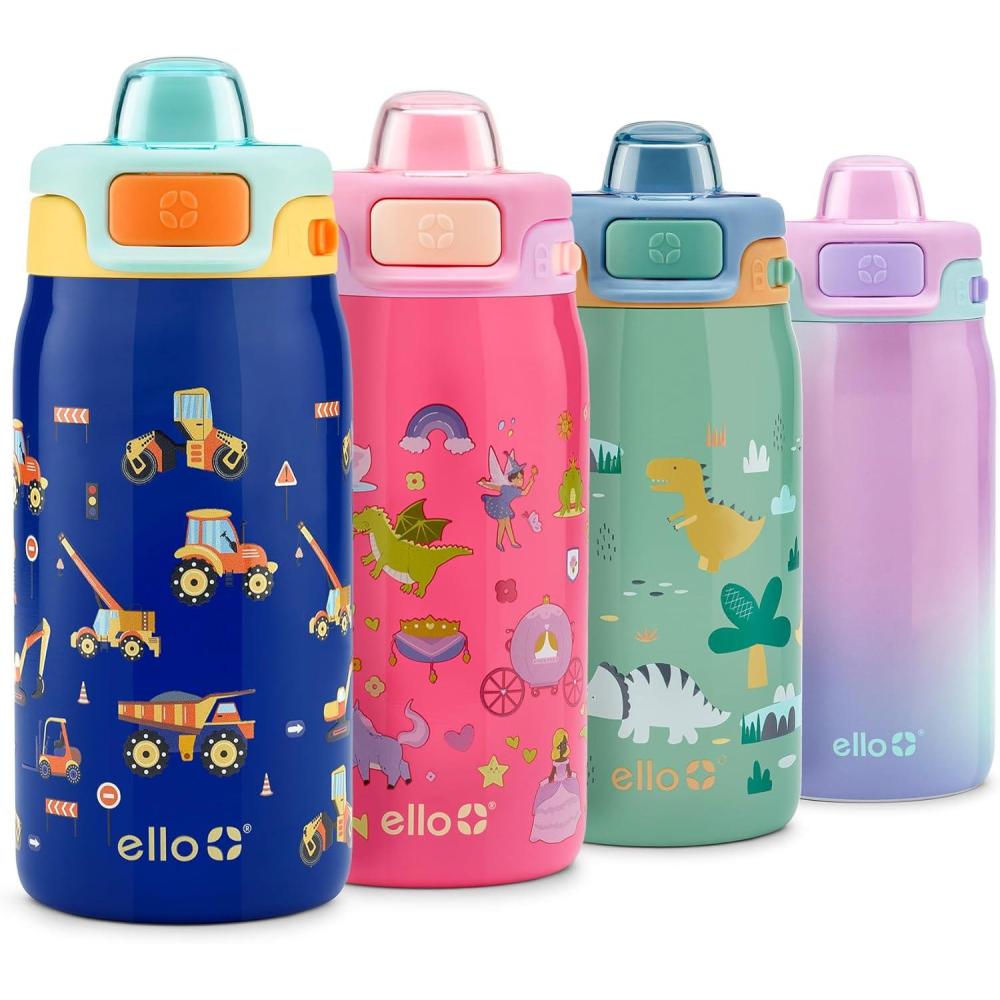 imageEllo Pop ampamp Fill 12oz Stainless Steel Kids Water Bottle with Quick Fill Lid Vacuum Insulated BPA Free Bottle with Leak Proof Straw and Chug Lid Dishwasher Safe Gift For Kids Purple WatercolorConstruction Site